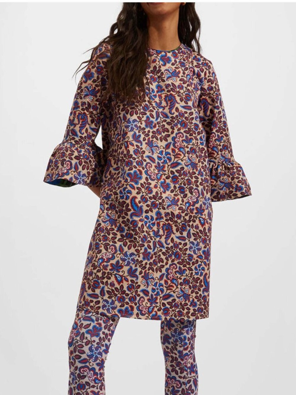 La DoubleJ 24/7 Dress Sz L Cotton Paisley Floral Bell Sleeve Mini Italy